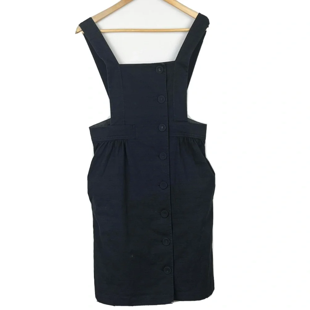 Cue Women’s Pinafore Dress Black Pockets Short Mom Style Comfort Work Size 6 XS - Picture 4 of 12